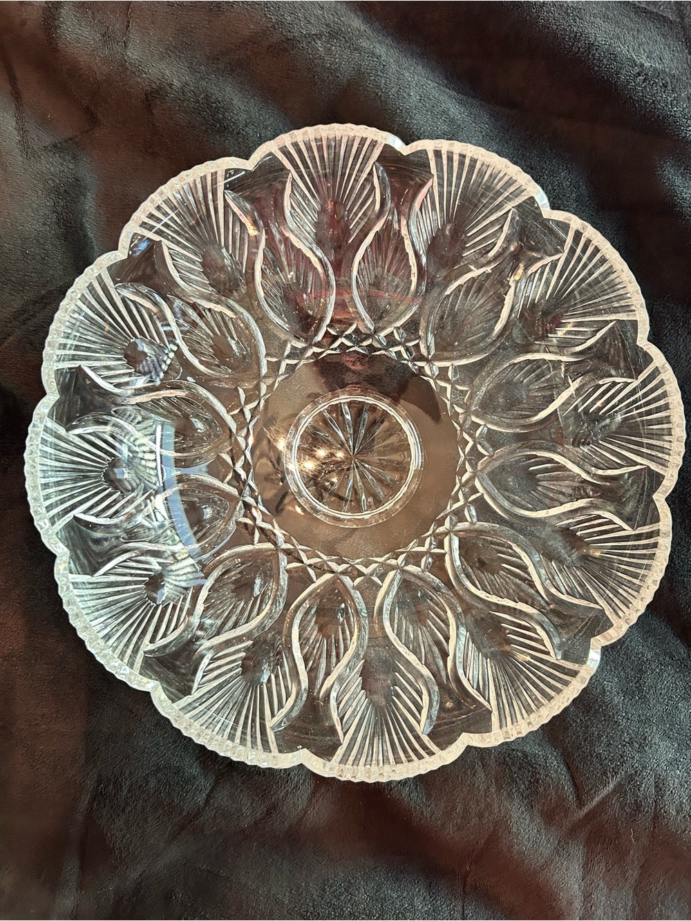 13” Waterford Crystal Clear Peacock Pattern Centerpiece Bowl